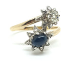 Old cut diamond and Sapphire Cabochon Star Bypass Ring - Ishy Antiques