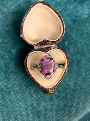 Buff Top Art Deco Amethyst Ring