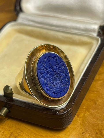 Reserved 14ct 20th Century Modernist Lapis Lazuli Intaglio Ring