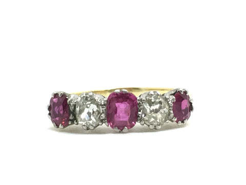 Reserved Victorian 18ct and Platinum Ruby and Diamond Ring - Ishy Antiques