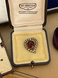 15ct Edwardian Garnet and Pearl Heart Brooch