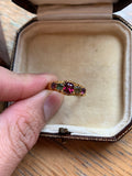 15ct Gold Garnet and Emerald Victorian 5 stone ring