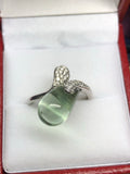 Prasiolite Quartz droplet 18ct Diamond ring