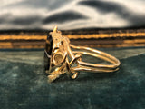 Vintage Agate Shield Ring with Snake Shoulders