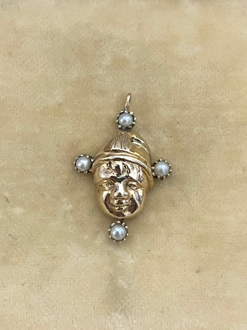 On HOLD 9ct Gold Baby Face Charm with Pearls