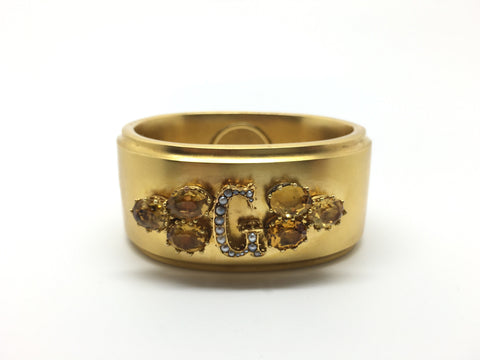 Austrian Victorian Gold, Pearl and Citrine Bangle - Ishy Antiques