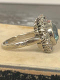 18ct White Gold Old Cut Diamond and Blue Zircon Ring