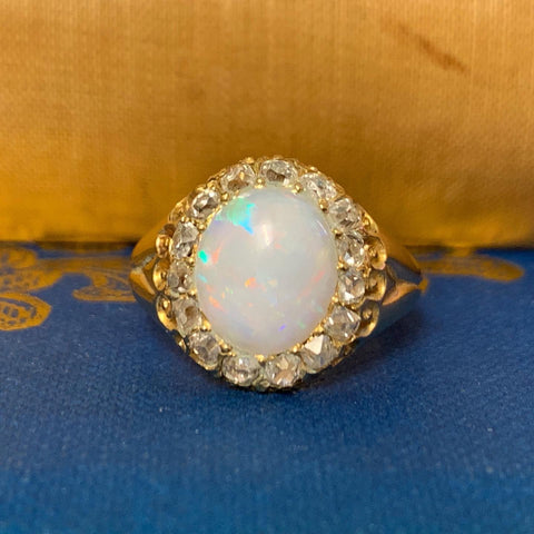 Antique Opal and Diamond Cluster Ring