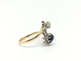 Old cut diamond and Sapphire Cabochon Star Bypass Ring - Ishy Antiques