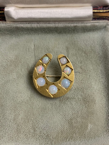 9ct Gold Victorian Opal Horseshoe Brooch