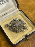 1/2 Victorian M Diamond and Pearl Monogram Brooch