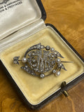 2/2 Victorian M Diamond and Pearl Monogram Brooch