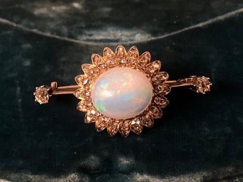 15ct Victorian Opal and Dimond Starburst brooch