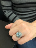 18ct White Gold Old Cut Diamond and Blue Zircon Ring