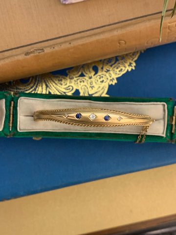 Victorian 15ct Gold June 14th 1900 Sapphire and Diamond Bangle